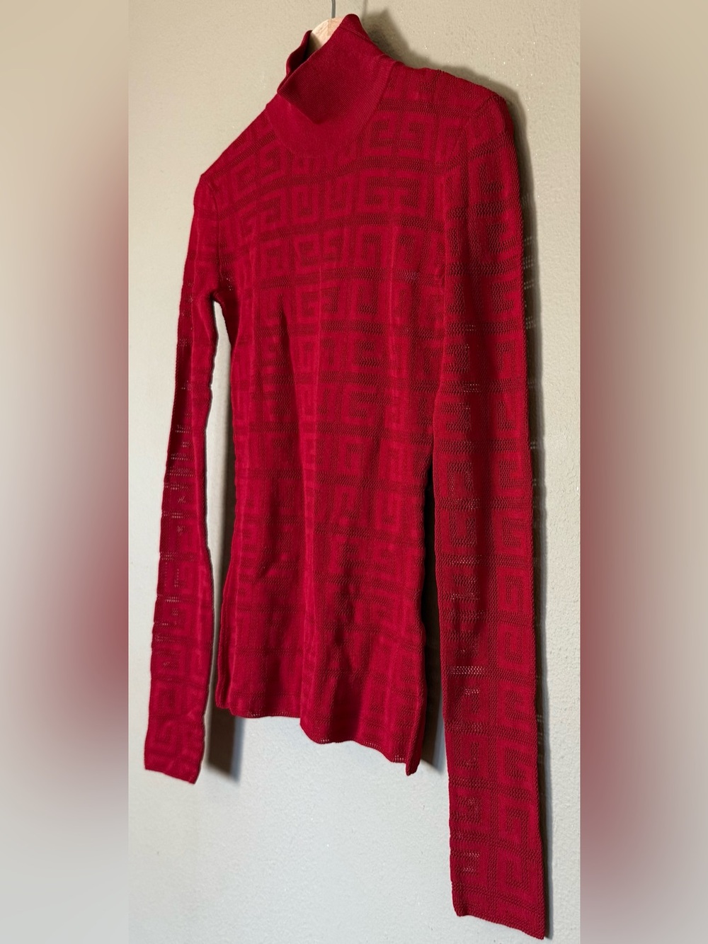 Givenchy Red 4G Logo Sheer Knit Turtleneck Sweater NWT Size Small - Picture 3 of 8